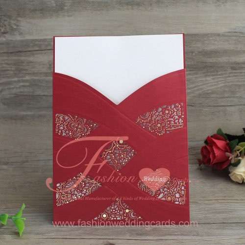 Cheap White Laser Cut Elegant Pocket Invitations